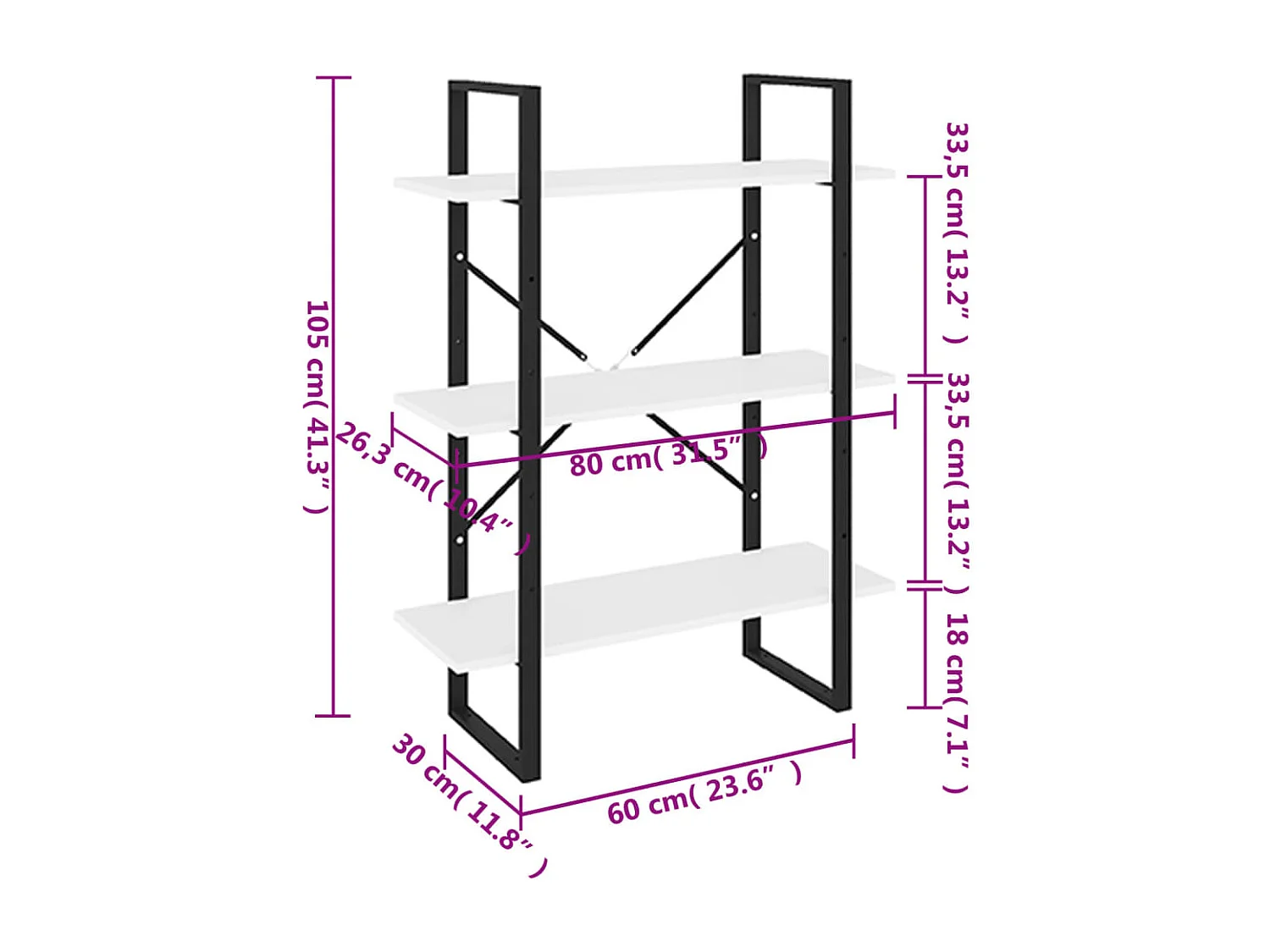 Bibliothèque Blanc 80x30x105 cm Aggloméré