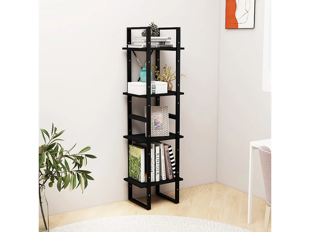4-stufiges Bücherregal Schwarz 40x30x140 cm Massives Kiefernholz