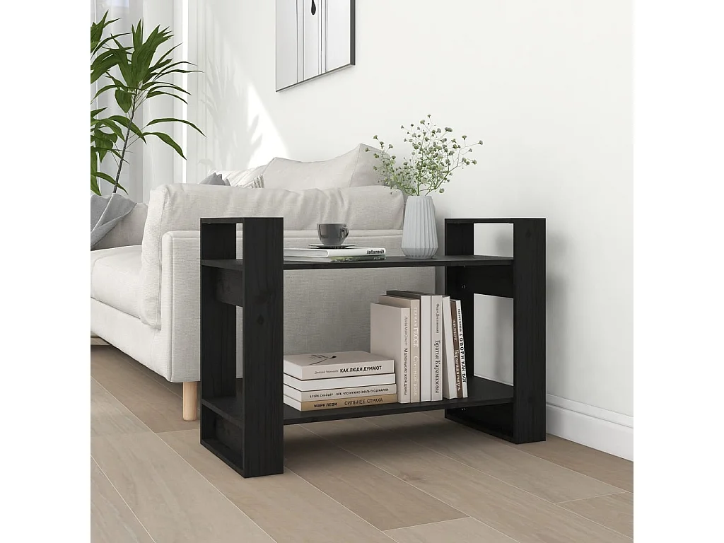 Bibliothèque/Séparateur de pièce Noir 80x35x56,5 cm Pin massif