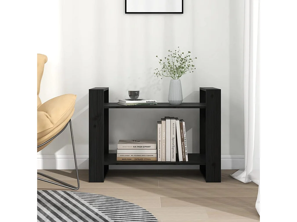 Bibliothèque/Séparateur de pièce Noir 80x35x56,5 cm Pin massif
