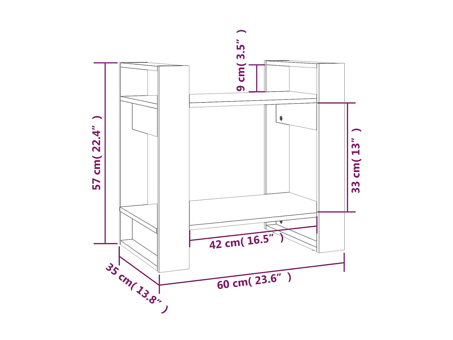 Boekenkast/Roomdivider Wit 60x35x57 cm Massief grenen