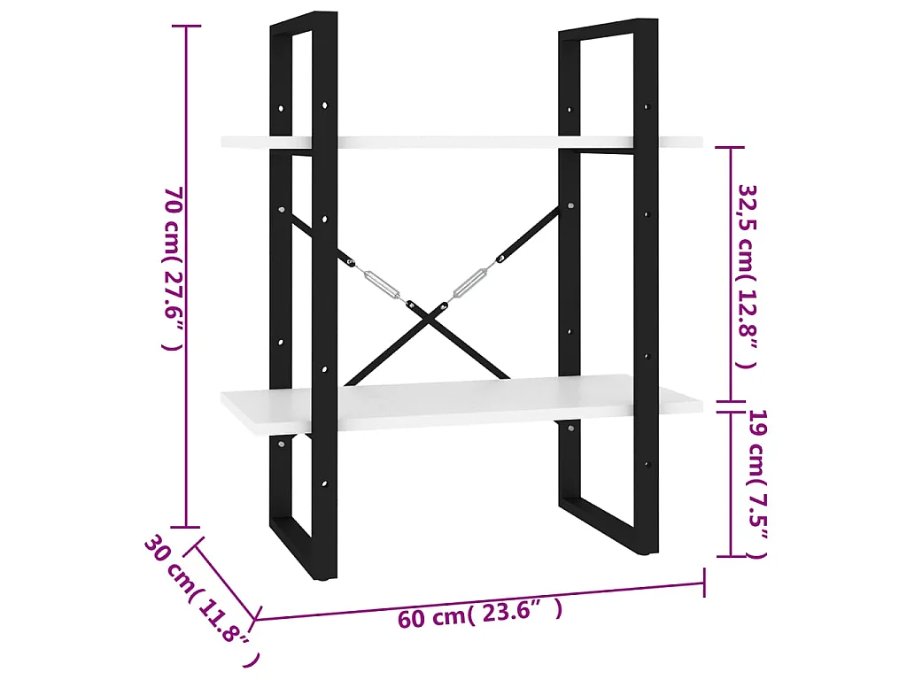 Bibliothèque à 2 niveaux Blanc 60x30x70 cm Aggloméré