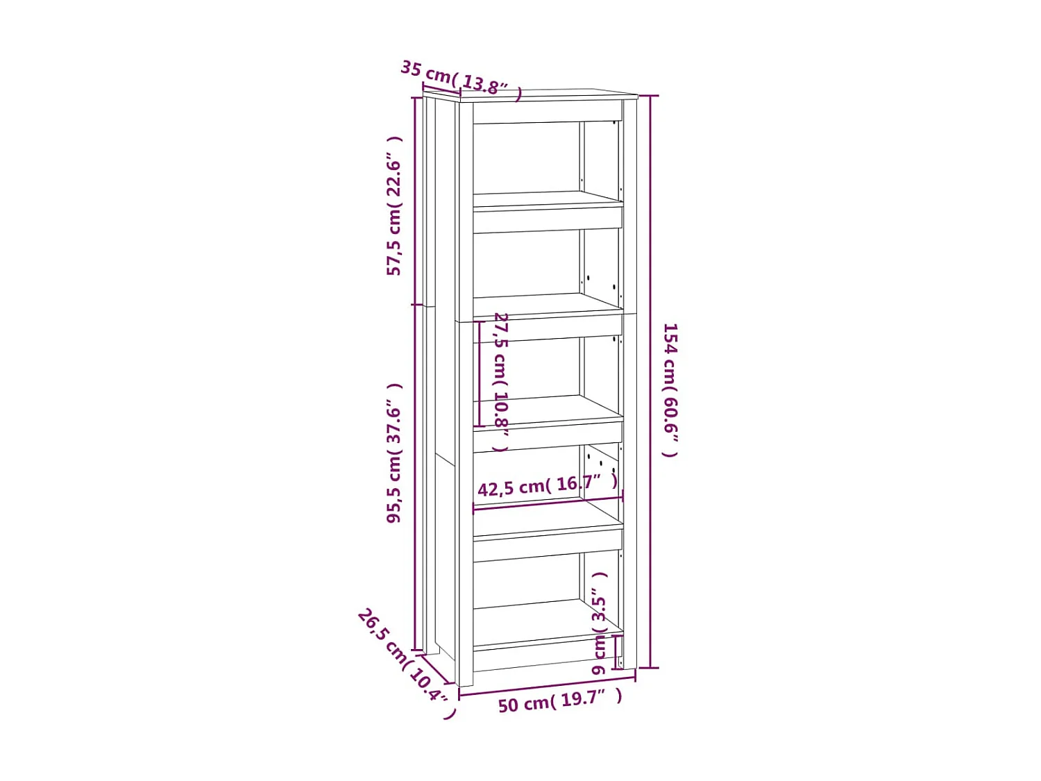 Libreria Grigia 50x35x154 cm Legno di pino massiccio