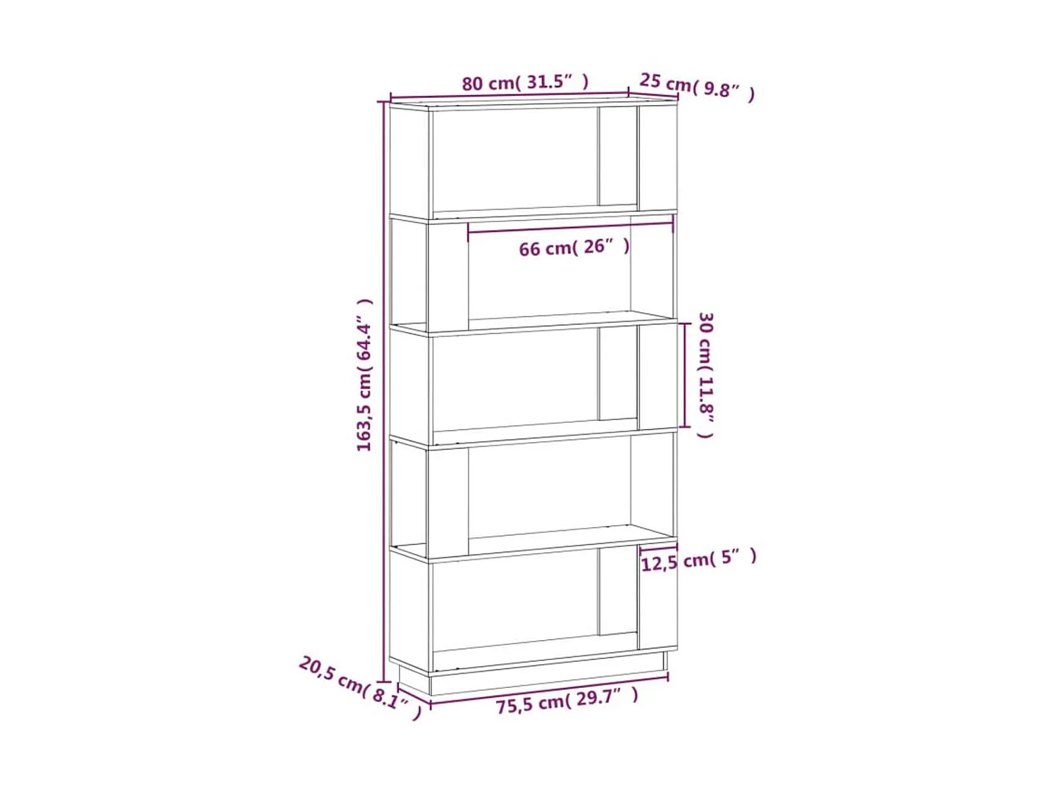 Libreria/Divisorio Bianco 80x25x163,5 cm Pino massiccio