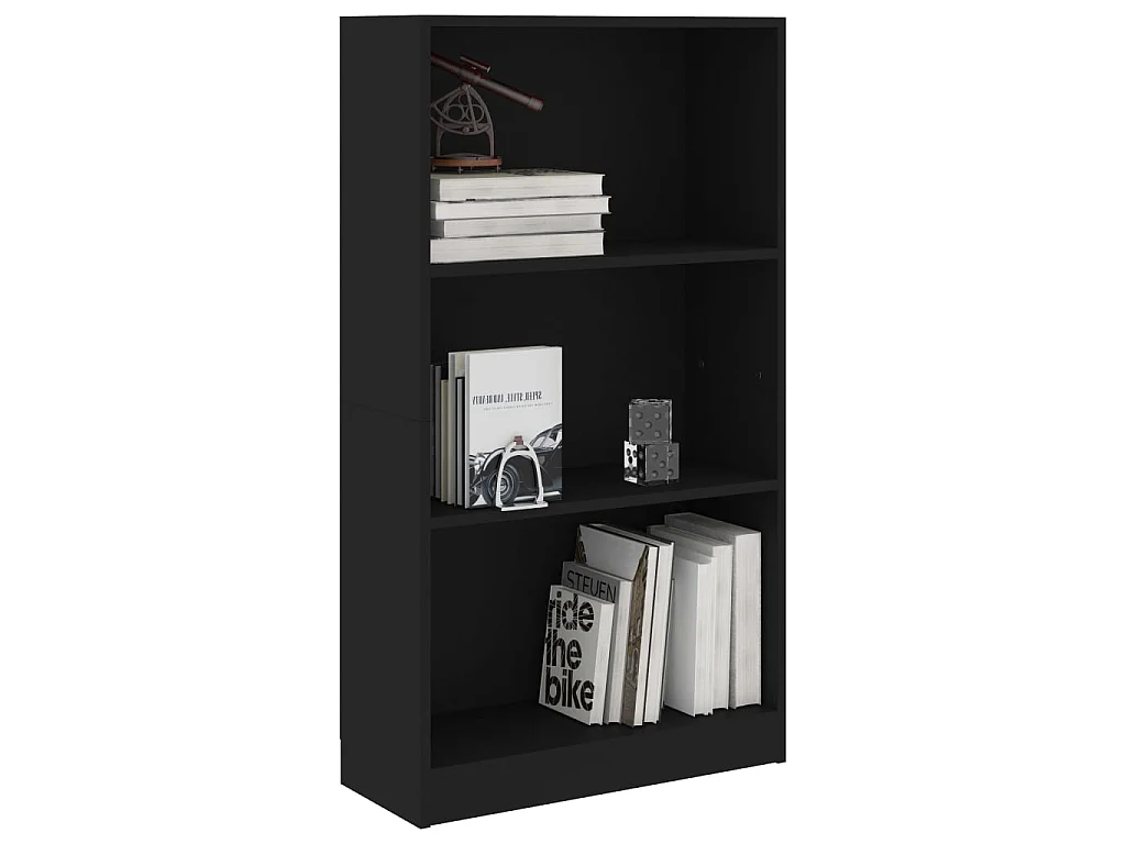 Bücherregal mit 3 Ebenen, Schwarz, 60 x 24 x 109 cm, Holzwerkstoff