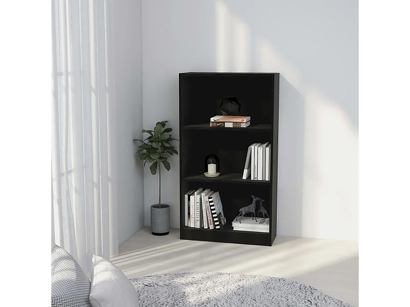 Bibliothèque 3 niveaux Noir 60x24x109 cm Bois d'ingénierie