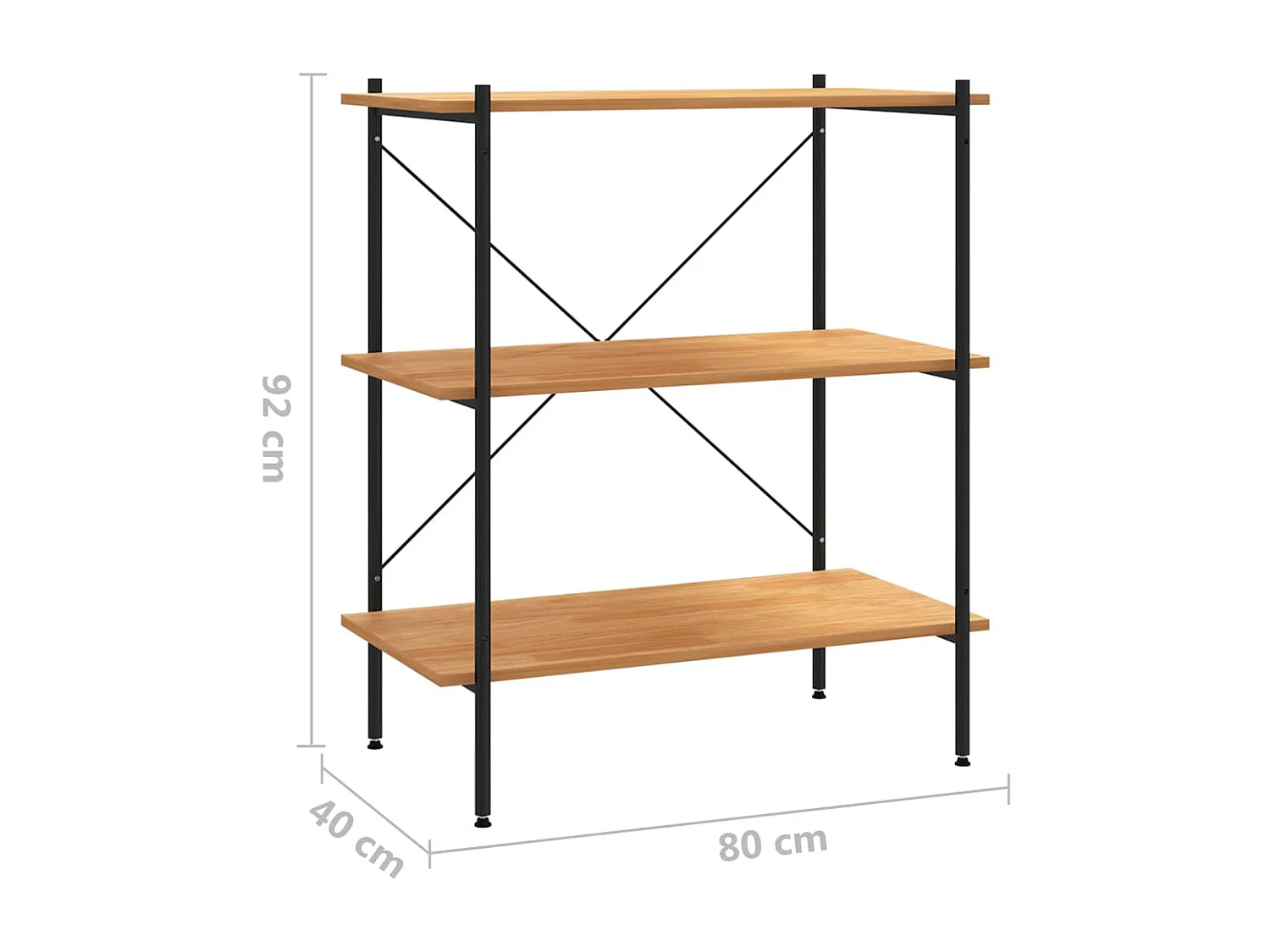 Prateleira de 3 níveis Preto e carvalho 80x40x92 cm