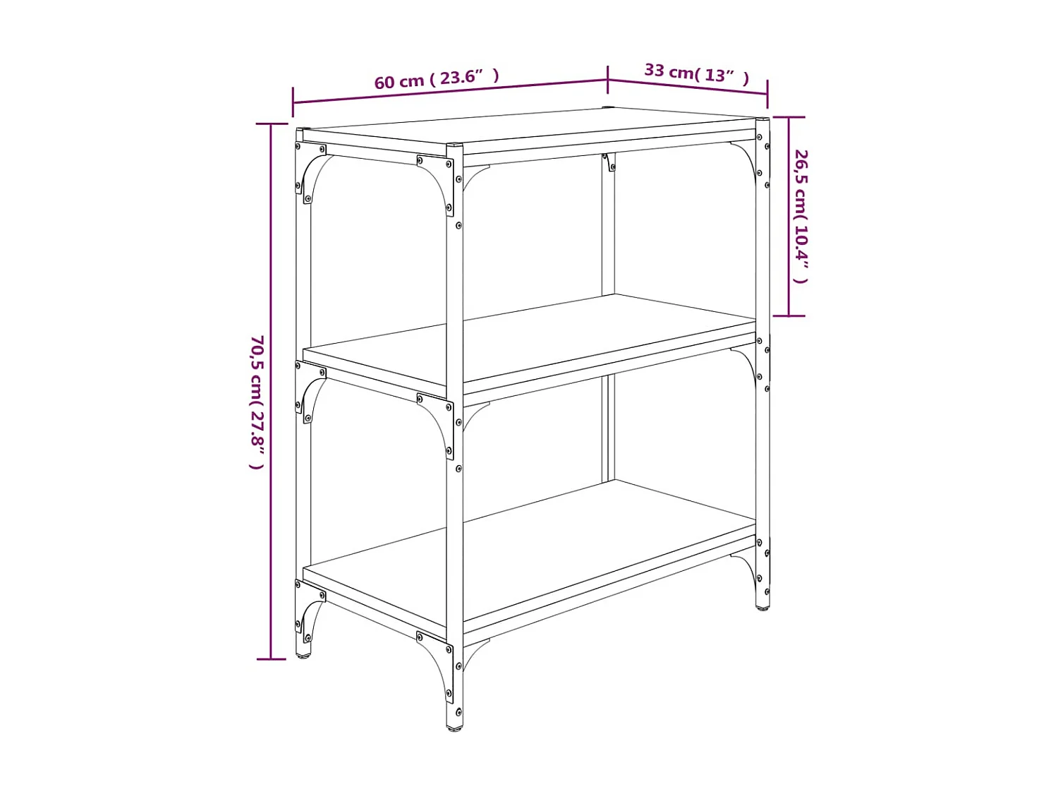 Bibliothèque Sonoma gris 60x33x70,5 cm Bois d'ingénierie acier