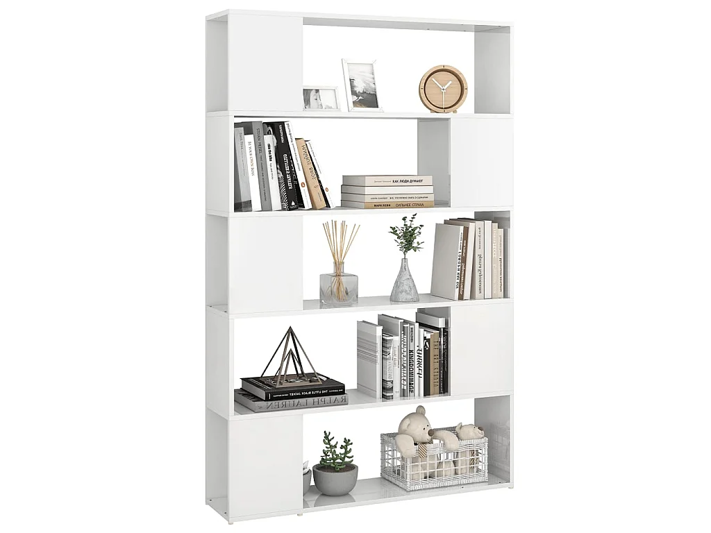 Bibliothèque séparateur de pièce blanc brillant bois ingénierie