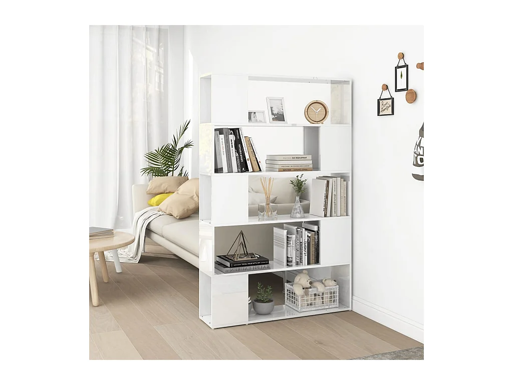 Bibliothèque séparateur de pièce blanc brillant bois ingénierie