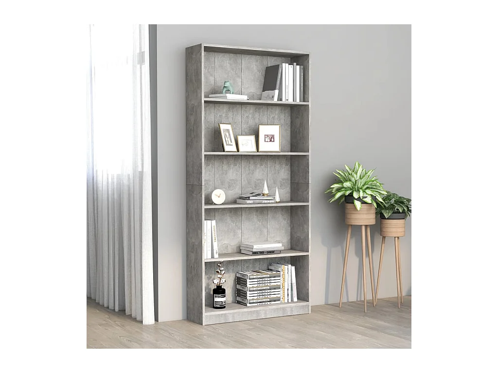 Boekenkast met 5 niveaus Betongrijs 80x24x175 cm Spaanplaat