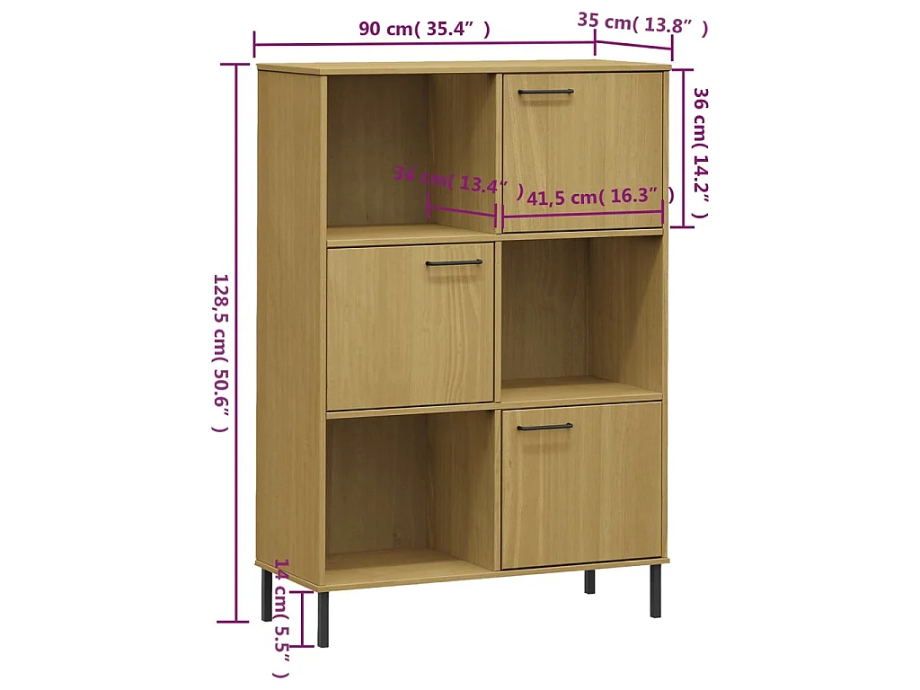 Libreria con gambe in metallo Marrone 90x35x128,5 cm Legno OSLO
