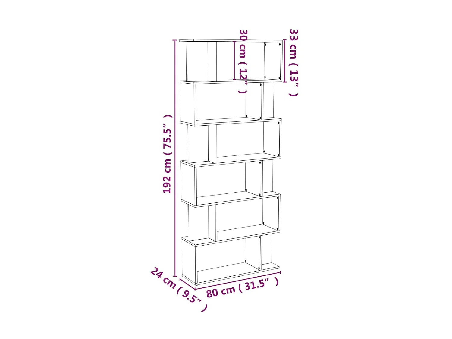 Libreria/Divisorio Rovere Marrone 80x24x192 cm Multistrato