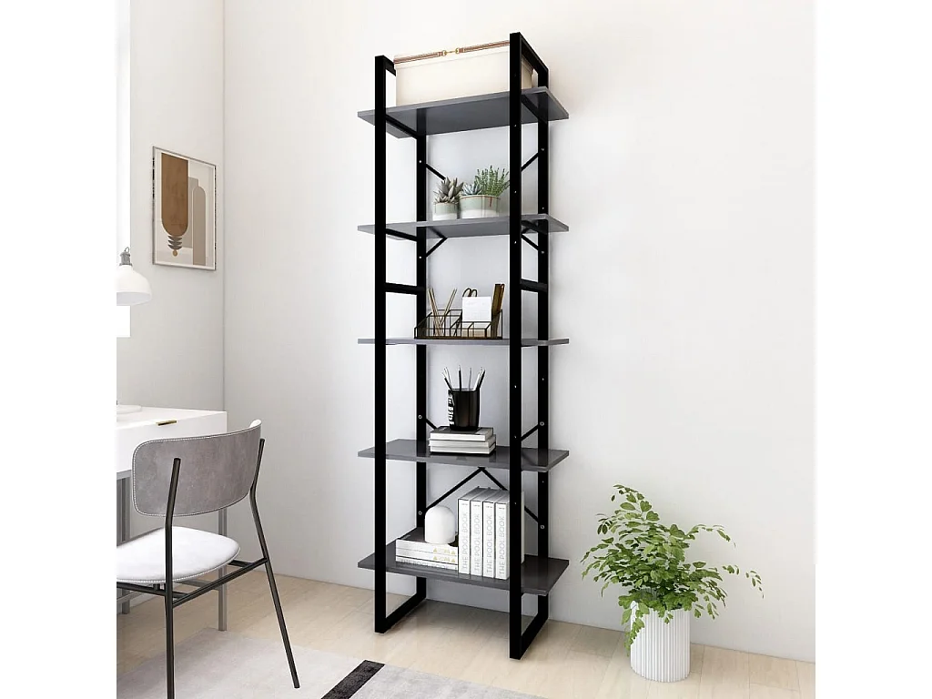 Librería 5 niveles Gris 60x30x175 cm Madera contrachapada