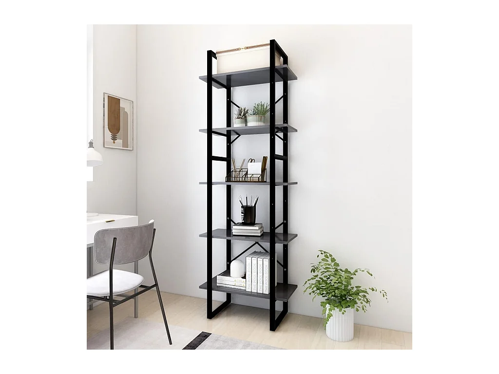 Libreria a 5 ripiani Grigia 60x30x175 cm MDF