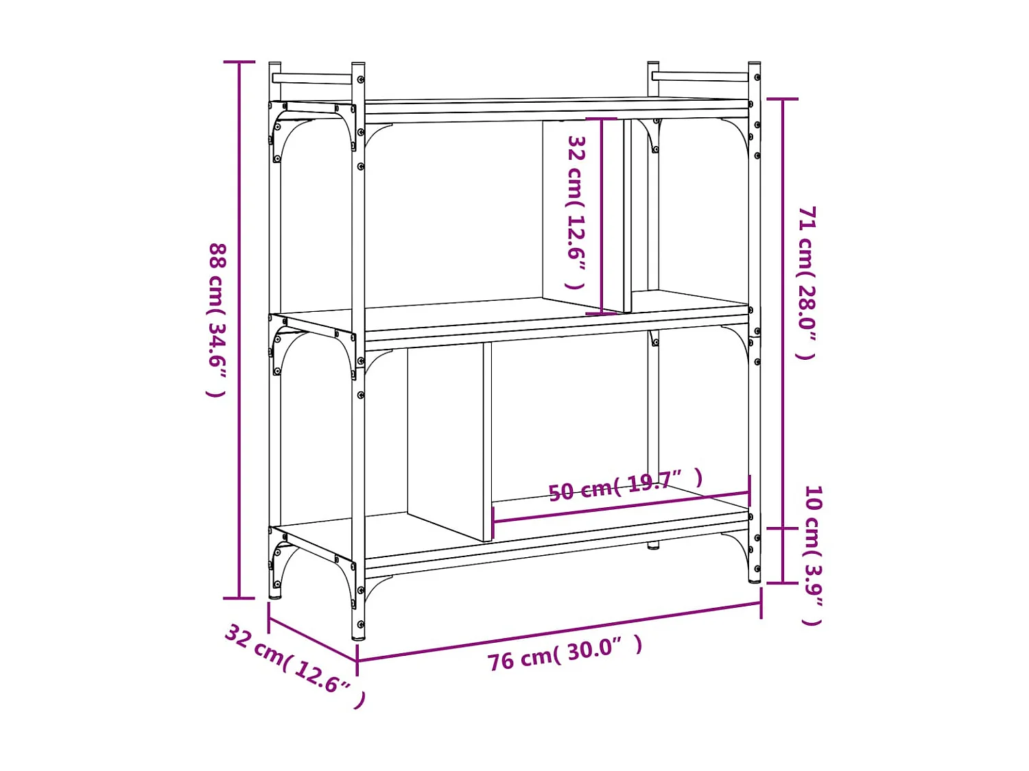 Bibliothèque 3 niveaux chêne marron 76x32x88 cm bois d'ingénierie