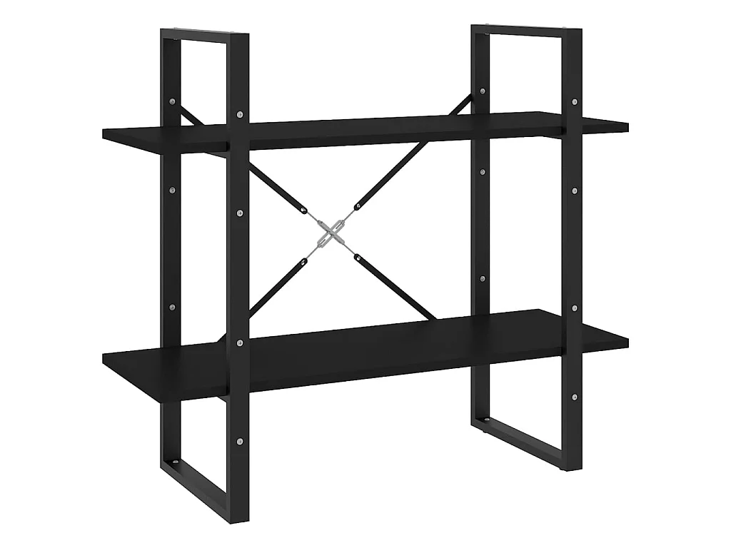 2-stöckiges Bücherregal aus schwarzer Spanplatte, 80 x 30 x 70 cm