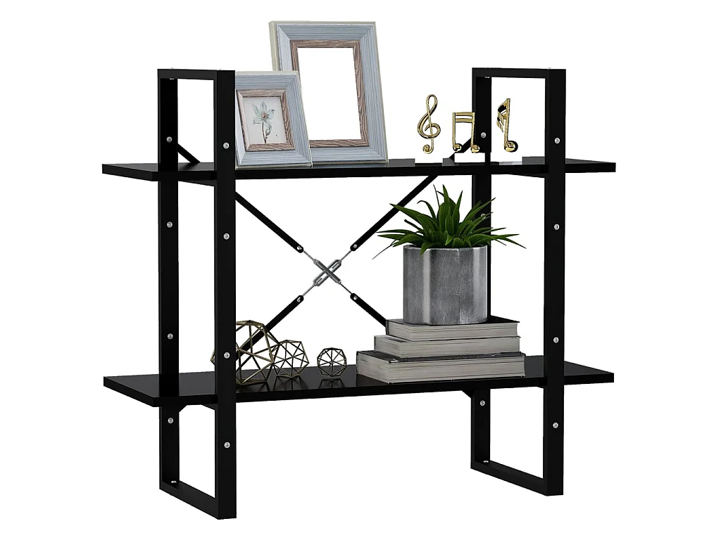 2-stöckiges Bücherregal aus schwarzer Spanplatte, 80 x 30 x 70 cm