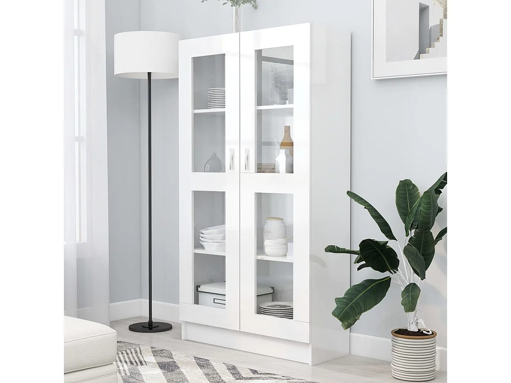 Armoire à vitrine Blanc brillant 82,5x30,5x150 cm Aggloméré