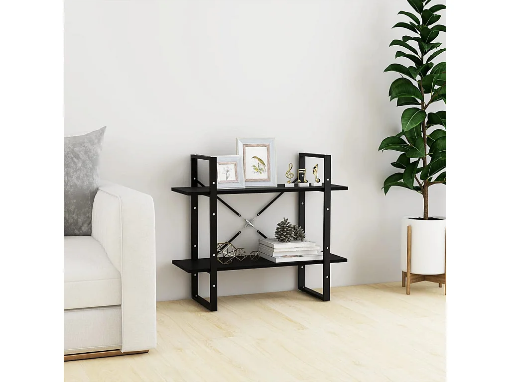 Libreria a 2 livelli Nera 80x30x70 cm Legno di pino massiccio