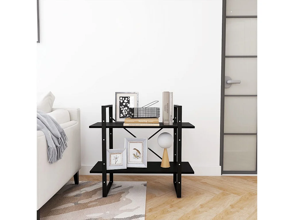 Libreria a 2 livelli Nera 80x30x70 cm Legno di pino massiccio