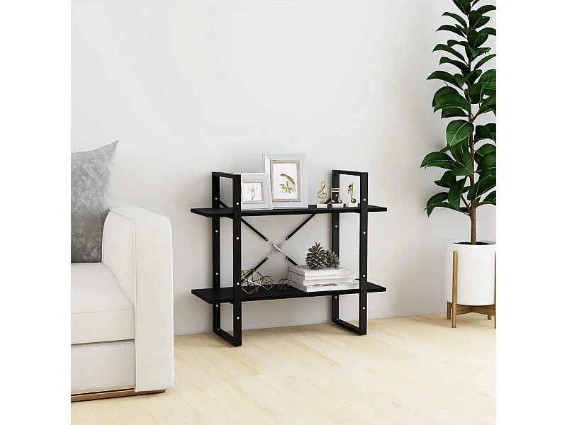 2-stöckiges Bücherregal Schwarz 80x30x70 cm Massives Kiefernholz