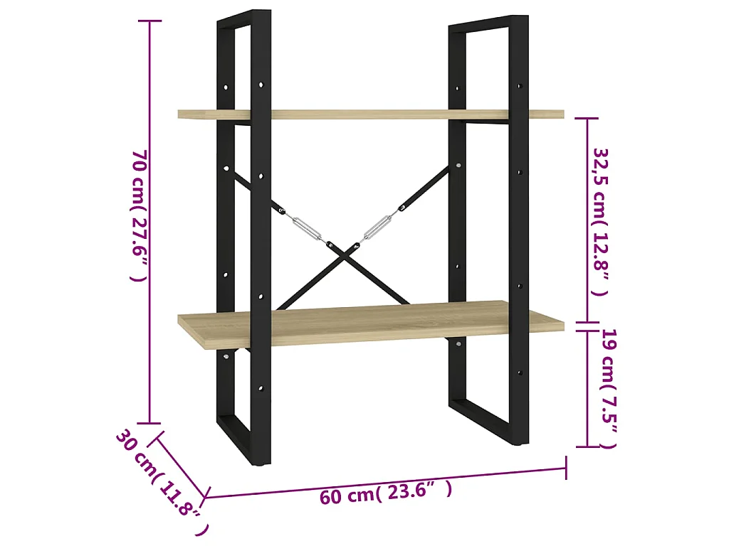 Bibliothèque à 2 niveaux Chêne sonoma 60x30x70 cm Aggloméré