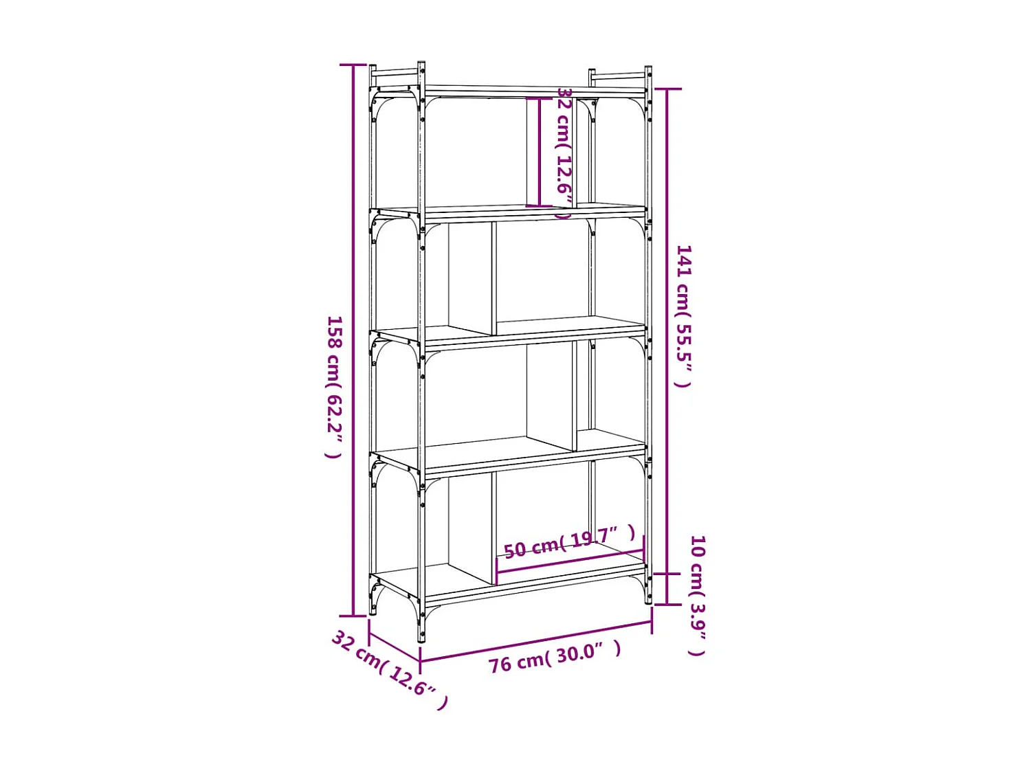 Bibliothèque 5 niveaux sonoma gris 76x32x158 cm