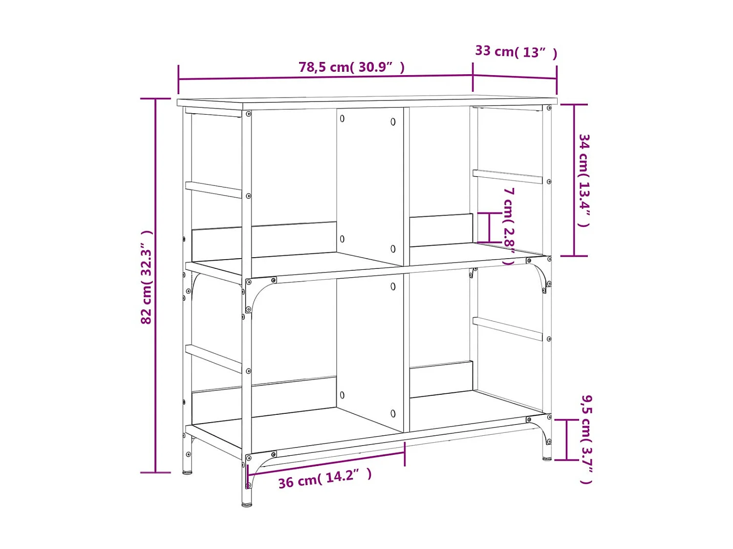 Bibliothèque noir 78,5x33x82 cm bois d'ingénierie