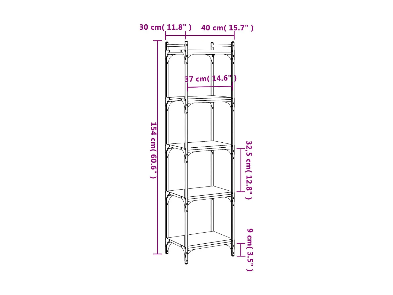 Librería con 5 niveles sonoma gris 40x30x154 cm