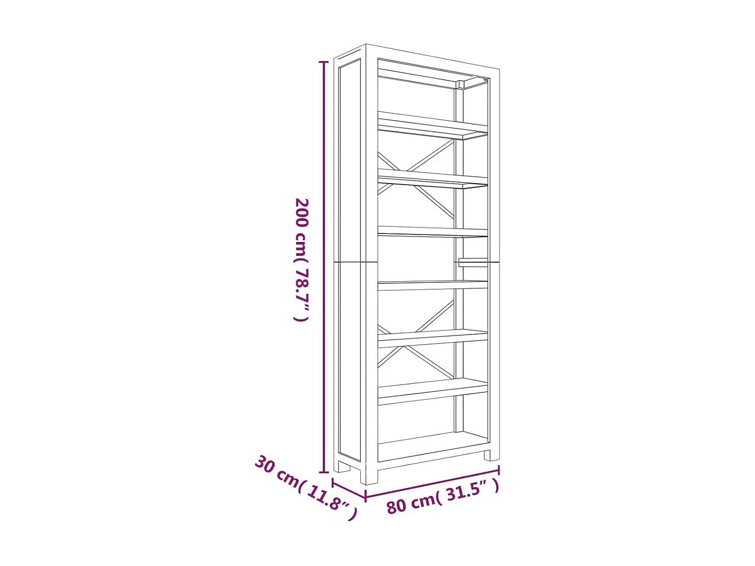 Librería 7 niveles 80x30x200 cm Madera maciza de acacia