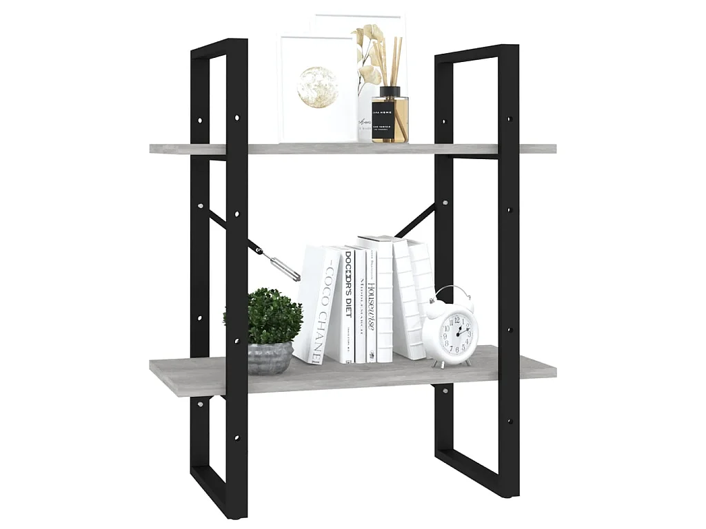 Bibliothèque à 2 niveaux Gris béton 60x30x70 cm Aggloméré