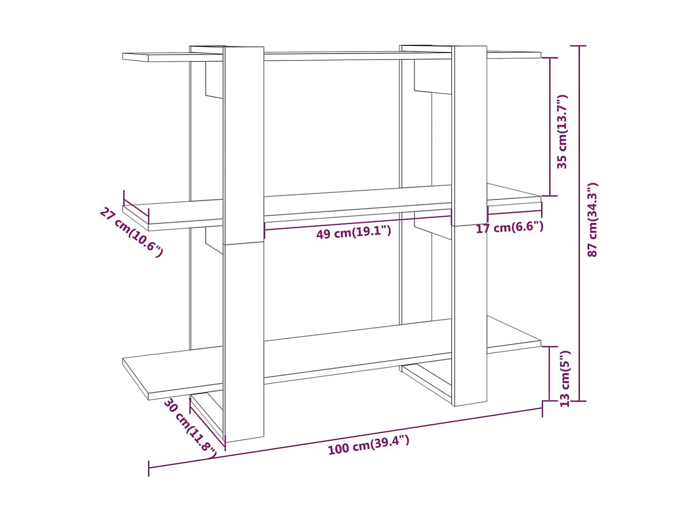 Bibliothèque/Séparateur de pièce Chêne marron 100x30x87 cm