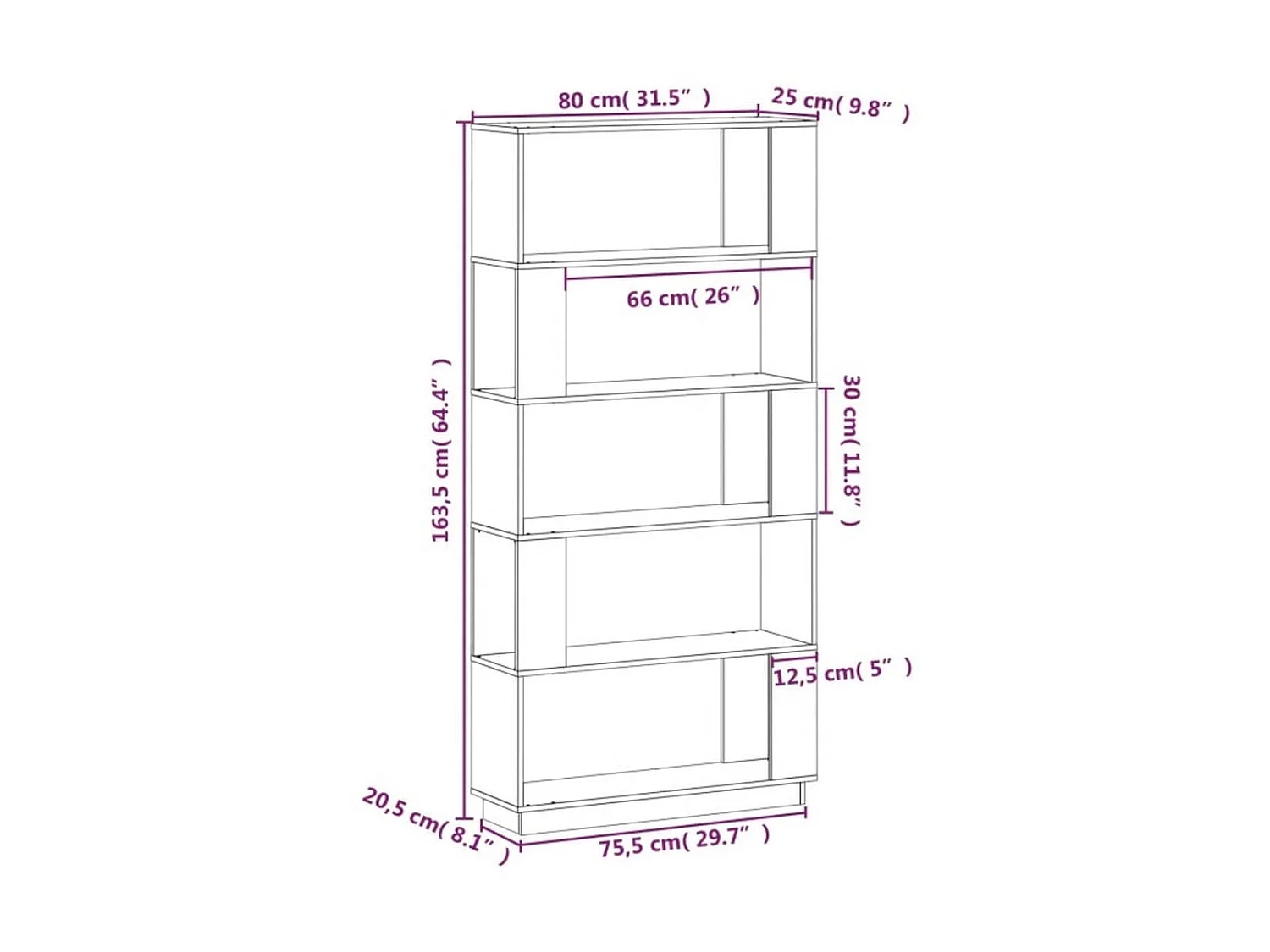 Libreria/Divisorio 80x25x163,5 cm Pino massiccio