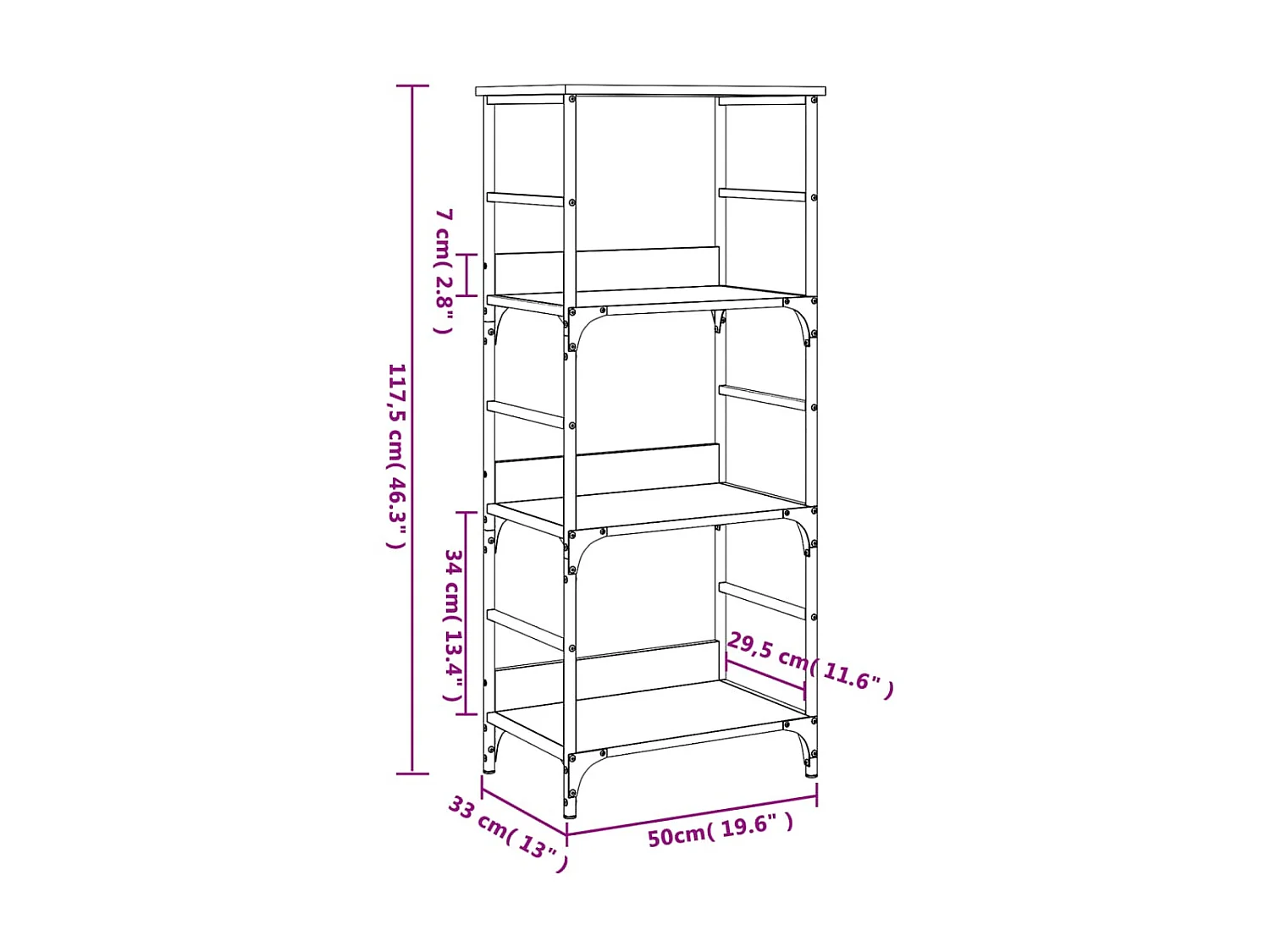 Bibliothèque sonoma gris 50x33x117,5 cm bois d'ingénierie