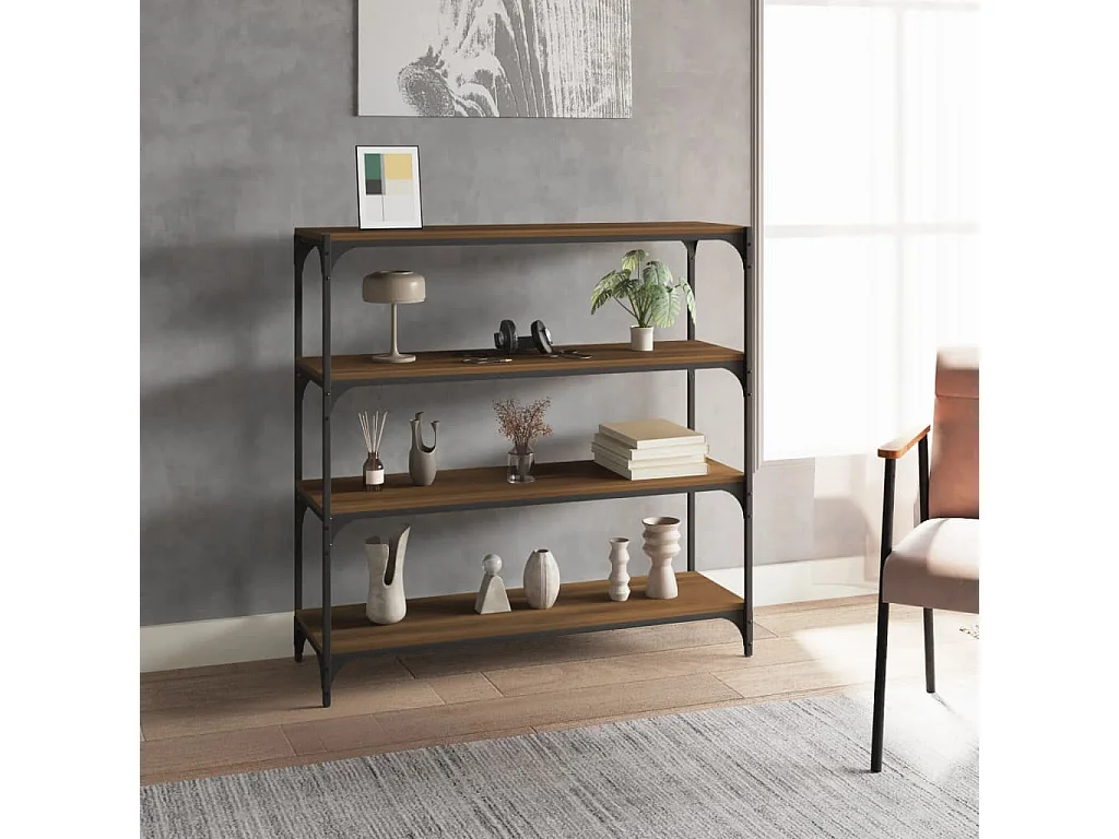 Bibliothèque Chêne marron 100x33x100cm Bois d'ingénierie et acier