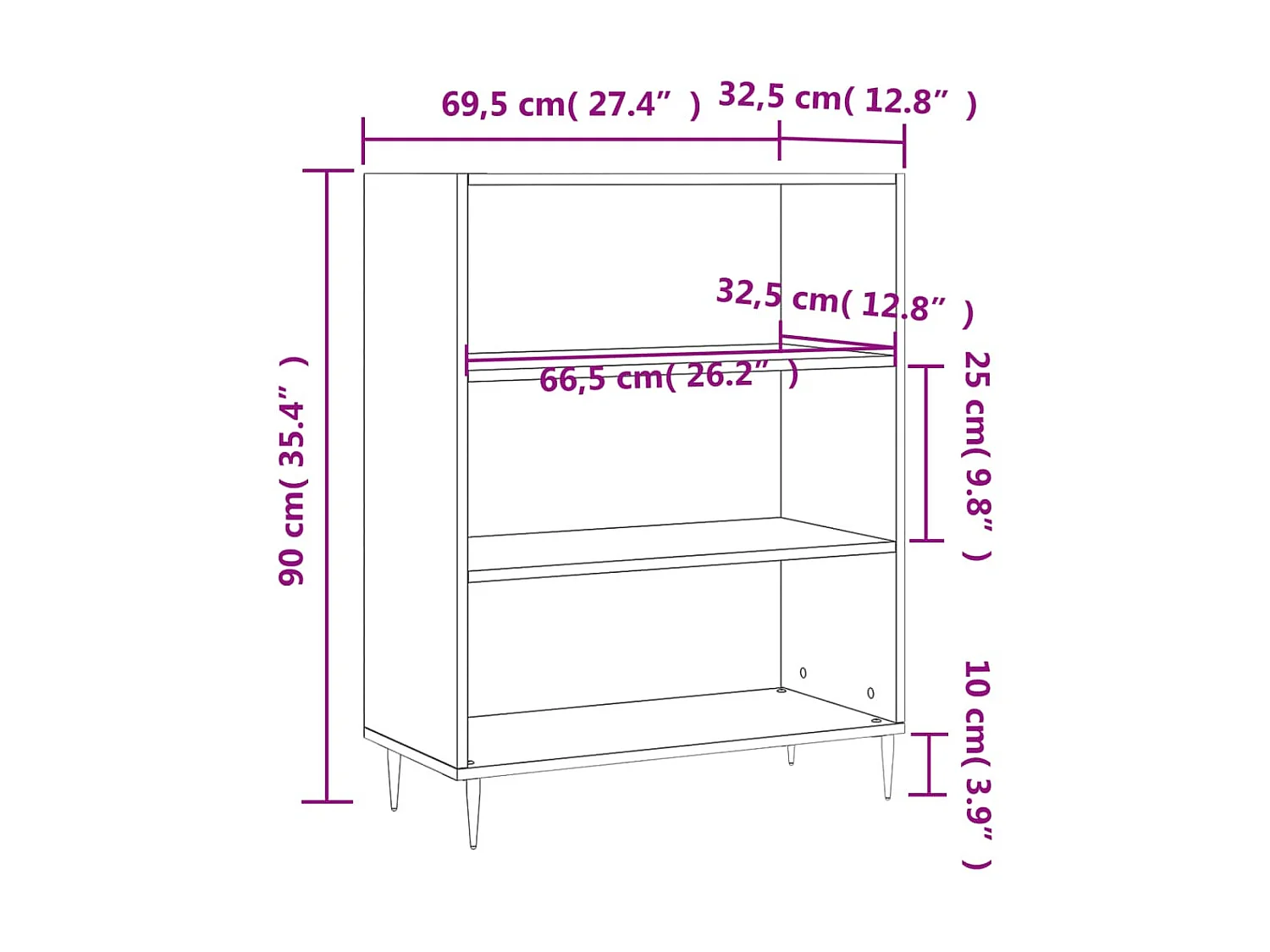 Bücherregal aus brauner Eiche, 69,5 x 32,5 x 90 cm, Holzwerkstoff