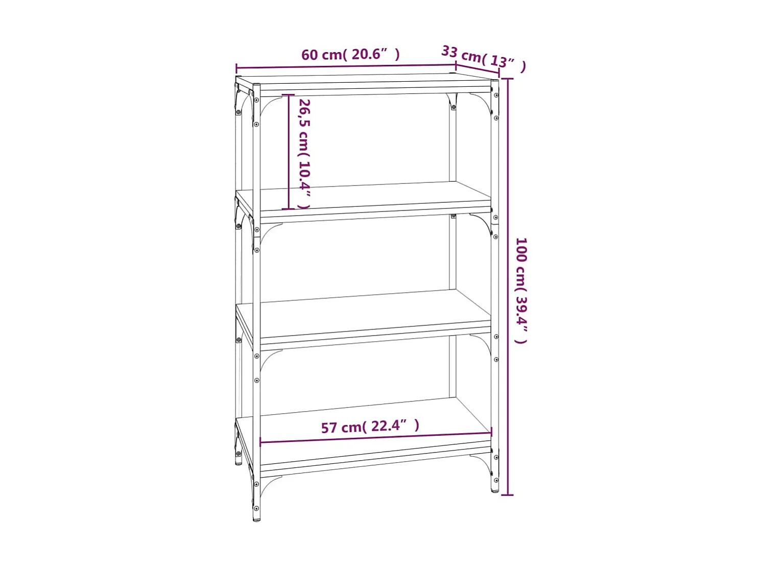 Libreria Nera 60x33x100 cm MDF e acciaio