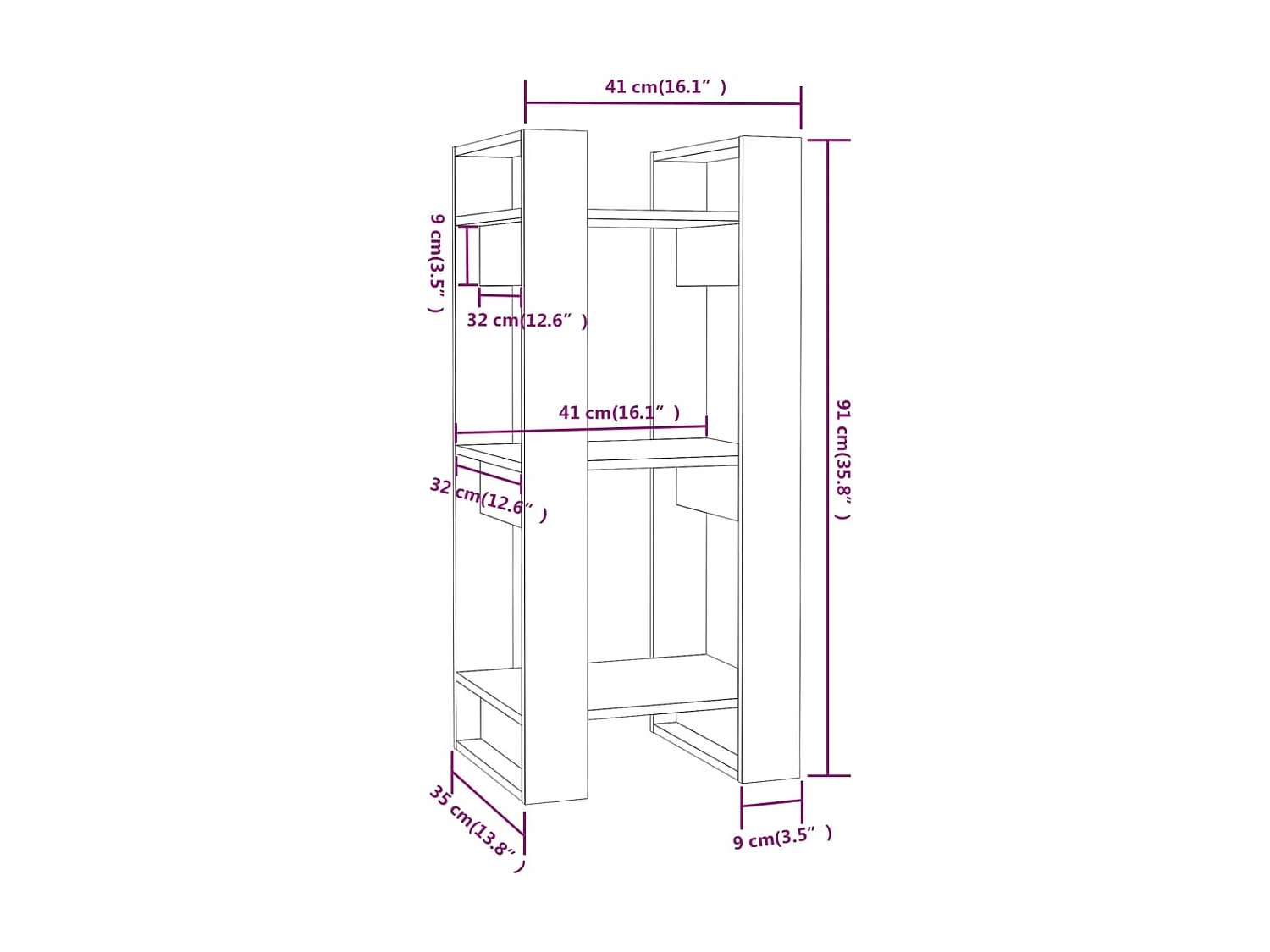 Bibliothèque/Séparateur de pièce 41x35x91 cm Pin massif