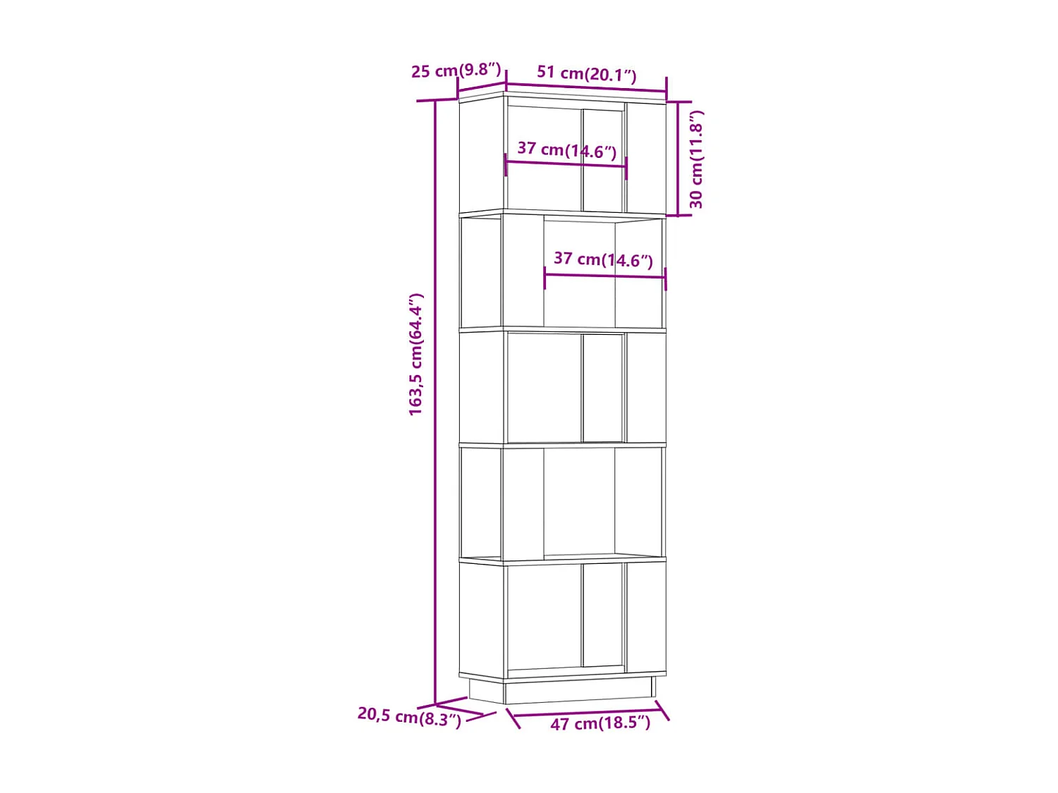 Libreria/Divisorio Bianco 51x25x163,5 cm Pino massiccio
