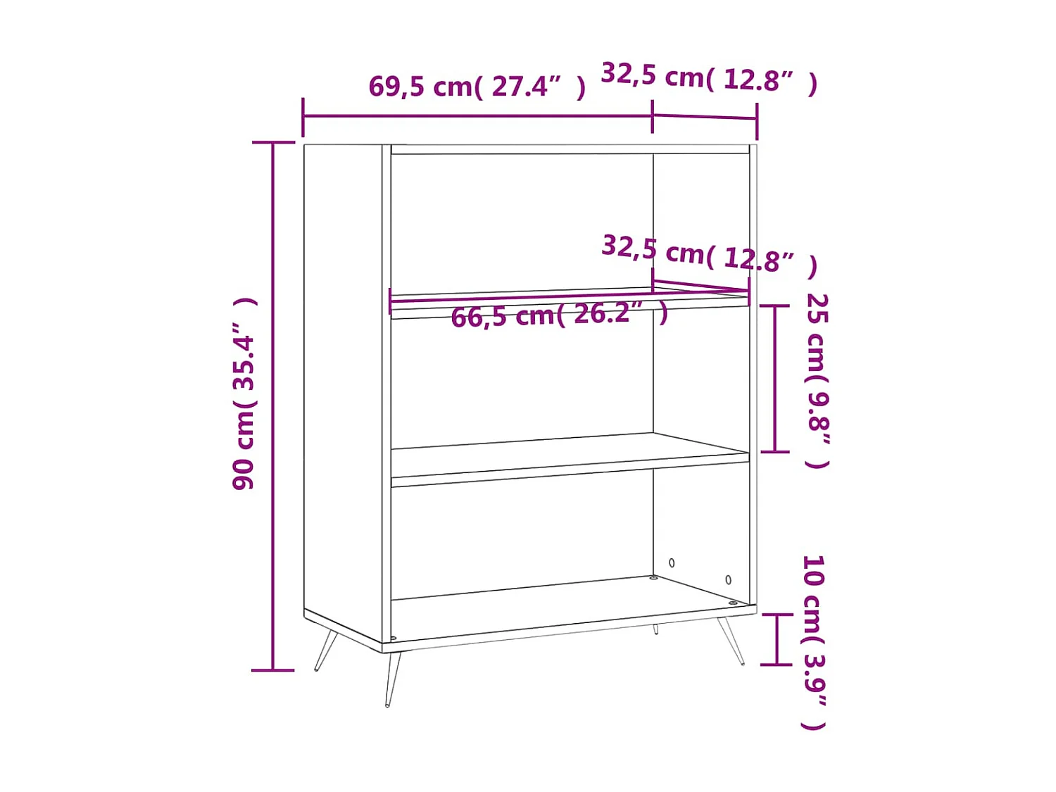 Libreria bianca lucida 69,5x32,5x90 cm in multistrato