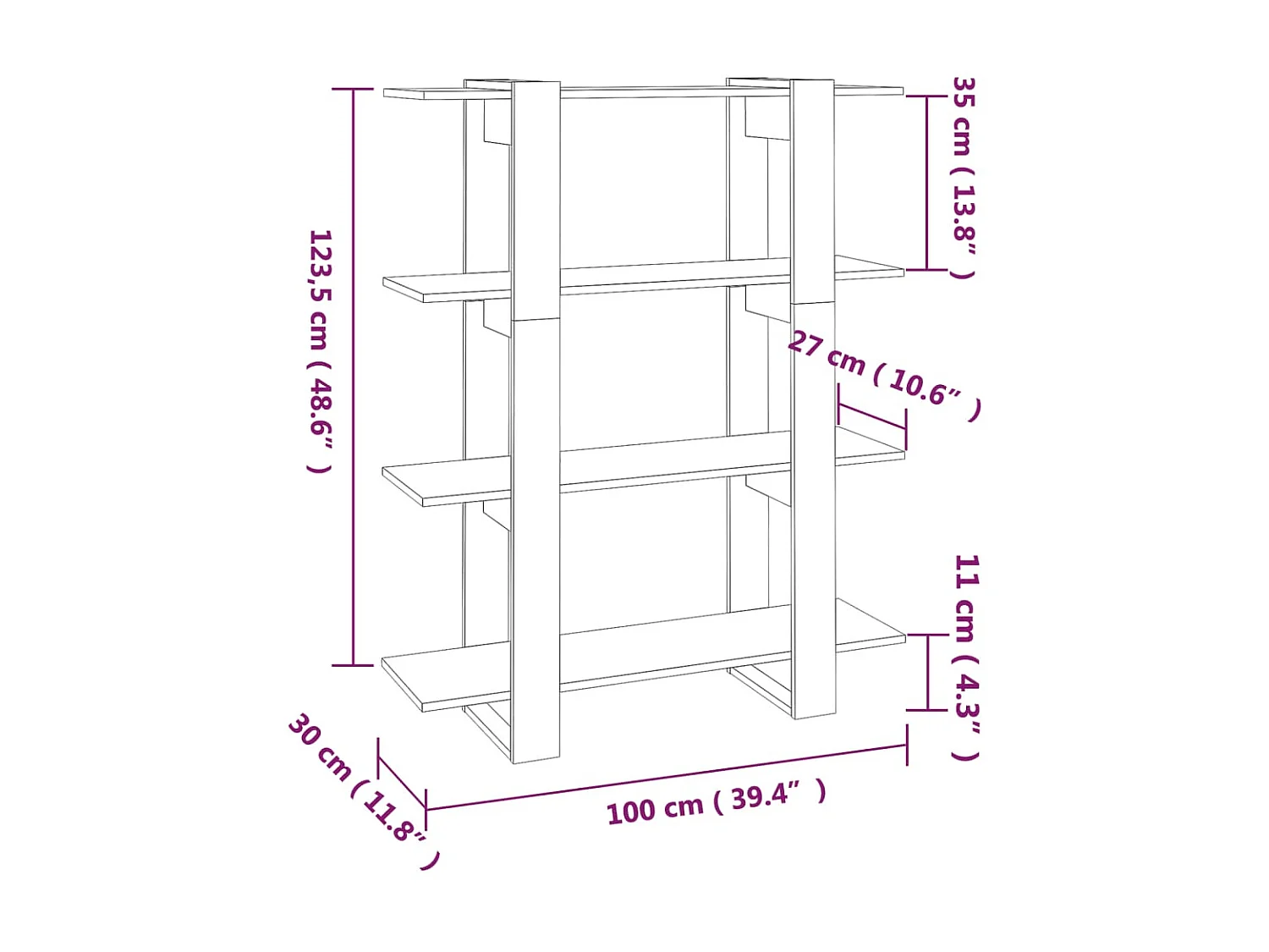 Estante/divisória de quarto cinza concreto 100x30x123,5 cm