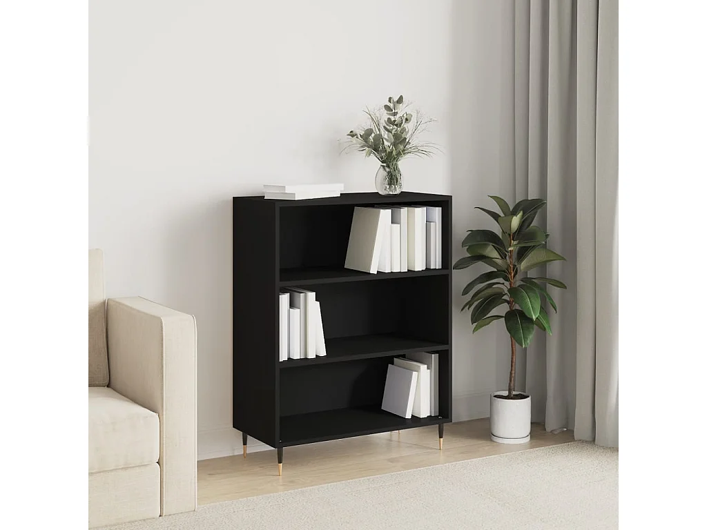 Libreria nera 69,5x32,5x90 cm in derivati del legno