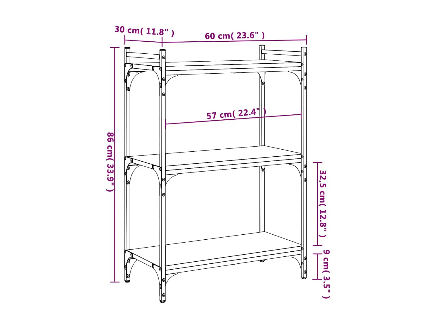 Bibliothèque 3 niveaux chêne marron 60x30x86 cm bois d'ingénierie