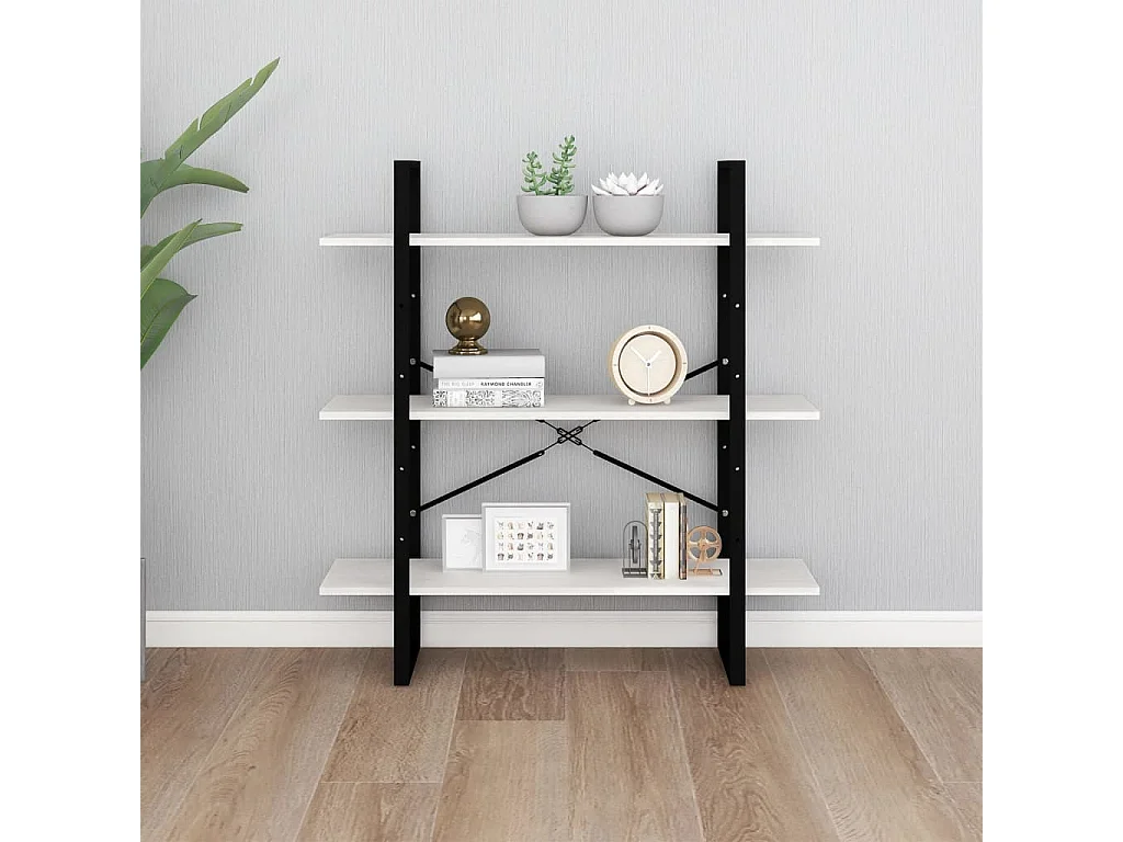 Bibliothèque à 3 niveaux Blanc 100x30x105 cm Bois de pin massif