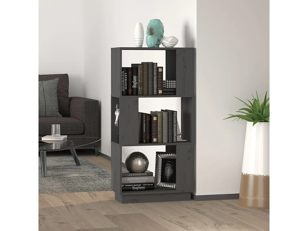 Bibliothèque/Séparateur de pièce Gris 51x25x101 cm Pin solide