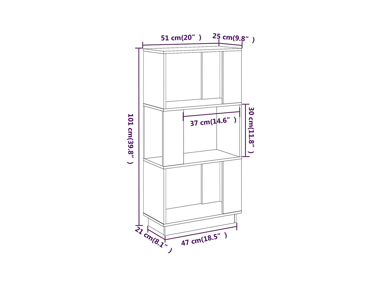 Bibliothèque/Séparateur de pièce Gris 51x25x101 cm Pin solide