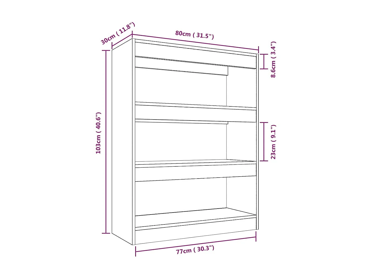 Estante/Divisória Preto 80x30x103 cm Madeira derivada