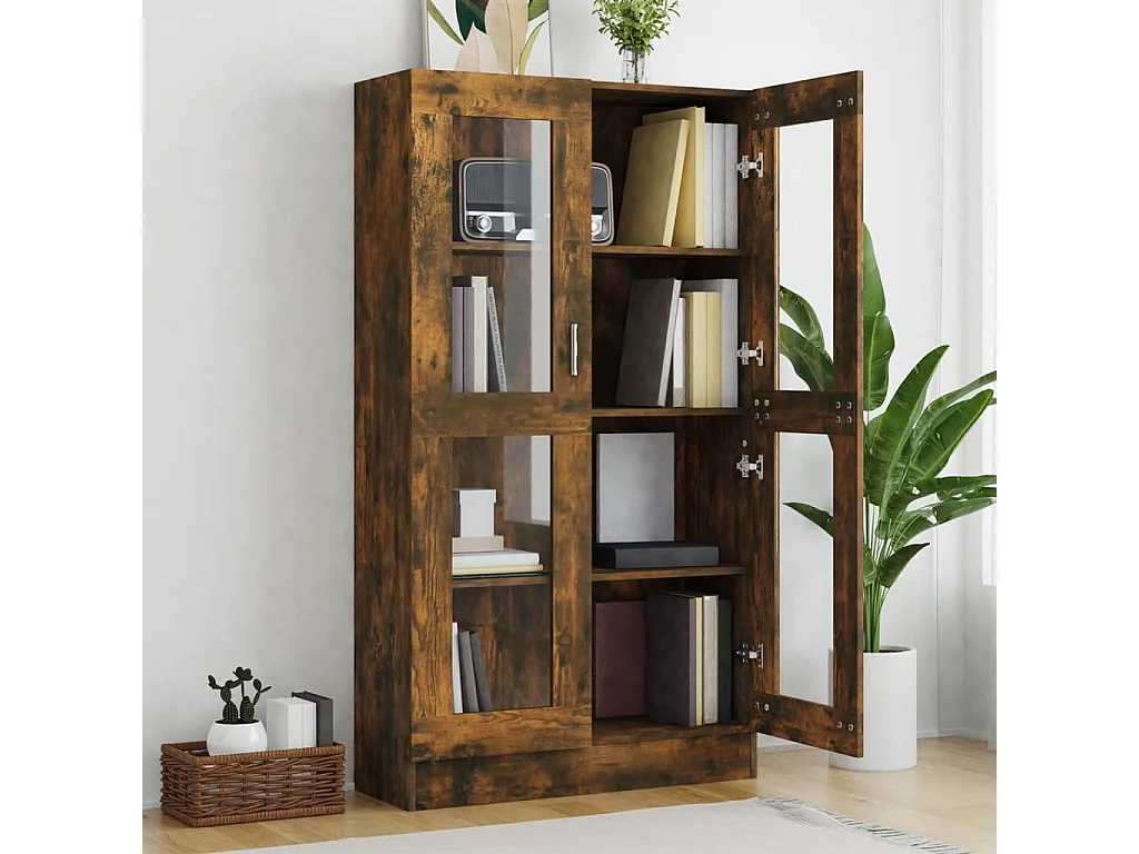 Armoire à vitrine Chêne fumé 82,5x30,5x150 cm Bois d'ingénierie