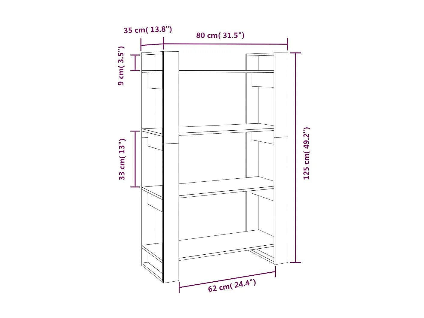 Boekenkast/Roomdivider 80x35x125 cm Massief grenen